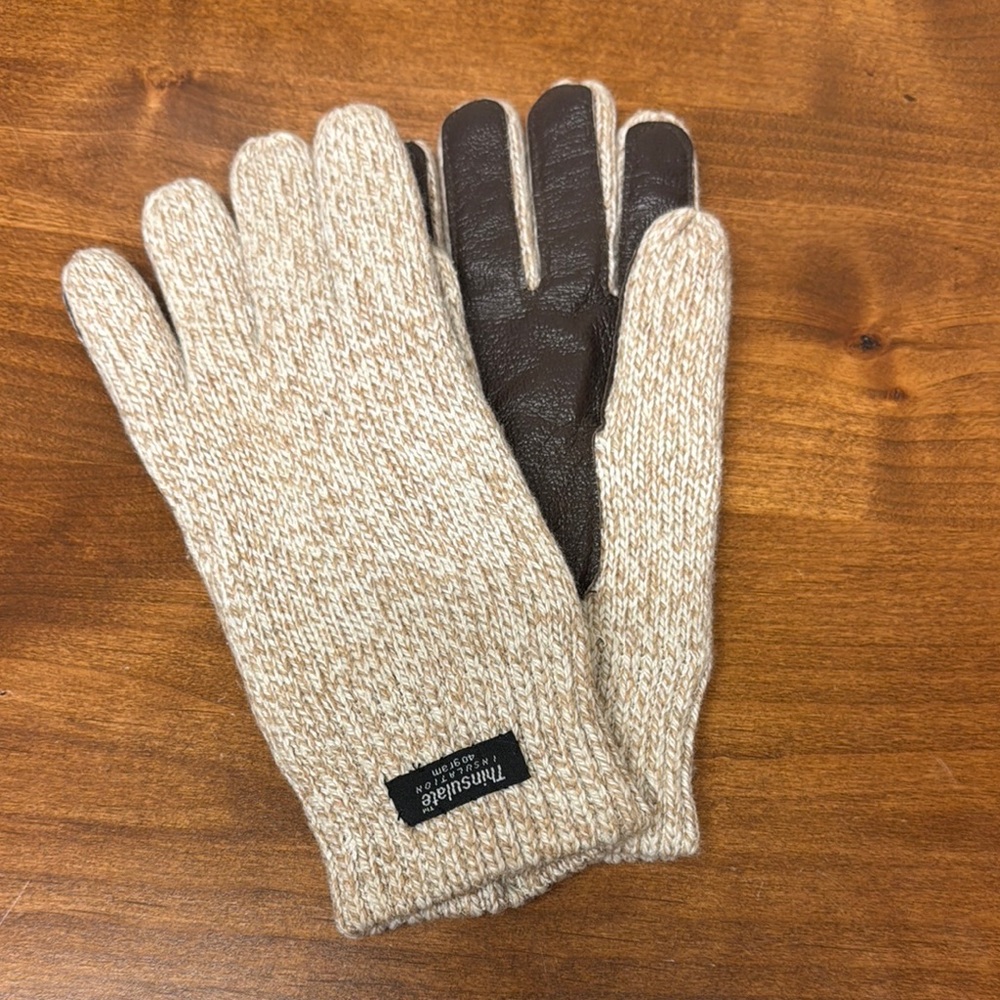 Thinsulate Cream and Brown Winter Gloves